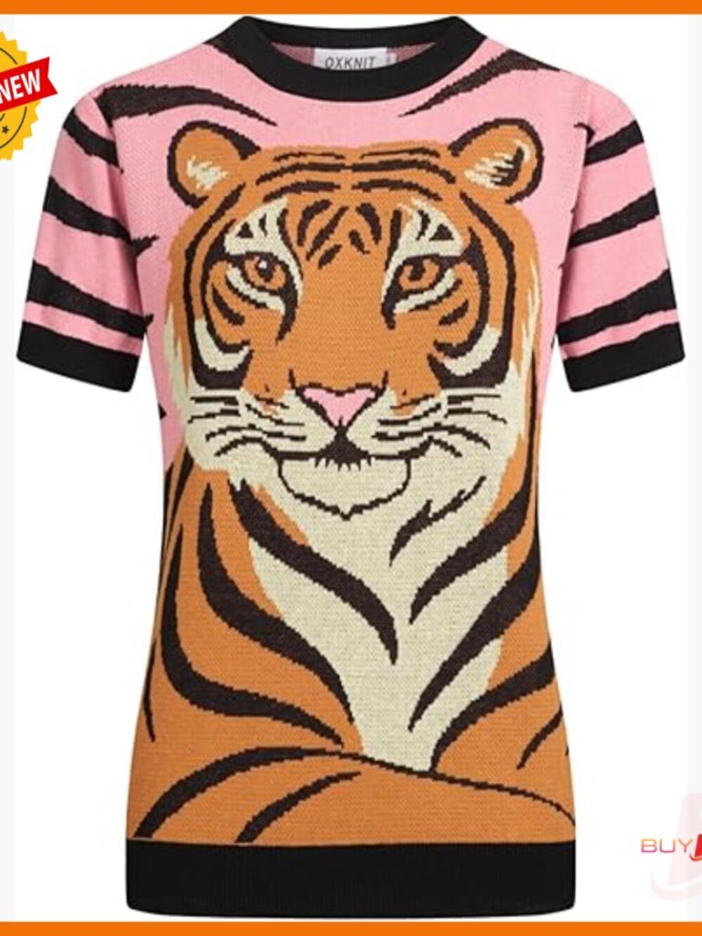 Retro Tiger Print Cotton T-Shirt Crewneck Short Sleeve Casual Top